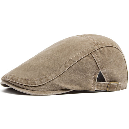 Men’s Vintage Washed Cotton Beret – Adjustable Retro Dome Cap for All Seasons