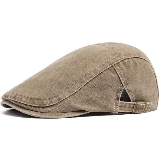 Men’s Vintage Washed Cotton Beret – Adjustable Retro Dome Cap for All Seasons