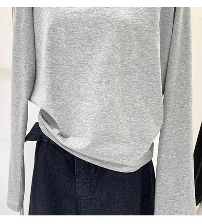 One Shoulder Cotton Slant Shoulder Long Sleeve Women's Clothing Style Interior Wide Truffle Shoulder Base Autumn Winter Shirt