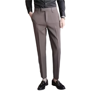 Men's British Style Coffee Brown Business Casual Trousers – Slim Fit Draped Dress Pants for Spring & Autumn