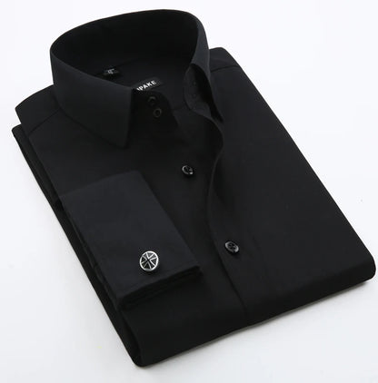 Men's French cufflinks shirt, men's slim fit long sleeved business sleeve nail free business formal men's solid color shirt