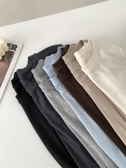 Silk Wool Splice Long Sleeve T-shirt Women Spring Summer Thin Soft Waxy Fit Solid Color Backing Top