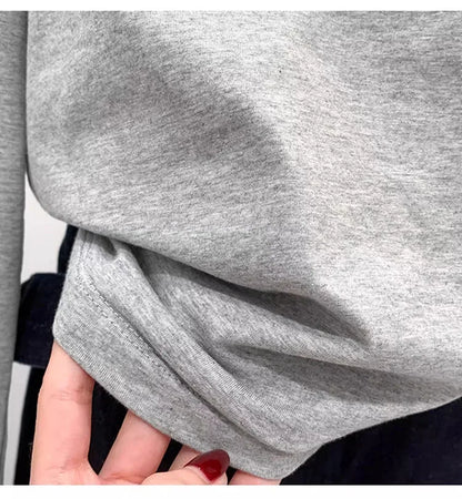 One Shoulder Cotton Slant Shoulder Long Sleeve Women's Clothing Style Interior Wide Truffle Shoulder Base Autumn Winter Shirt