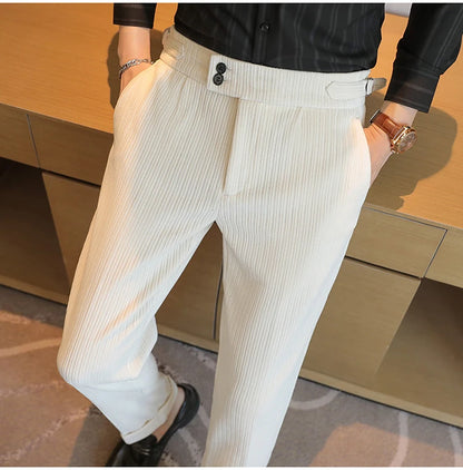 2025 New Light Luxury Chenille Neapolitan High Waist  Casual Pants for Men, Premium Feeling Slim Fit  Mens Dress Pants