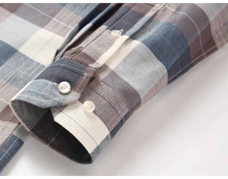 Men's Trendy Striped Lapel Collar Design Cotton Dress Shirts, Long Sleeve Casual Button Up Commuter Shirt For Spring/Fall