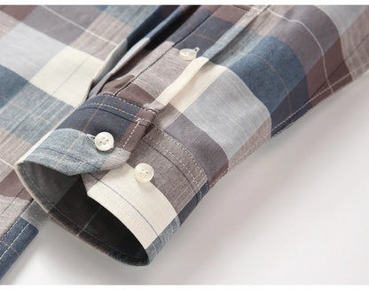 Men's Trendy Striped Lapel Collar Design Cotton Dress Shirts, Long Sleeve Casual Button Up Commuter Shirt For Spring/Fall