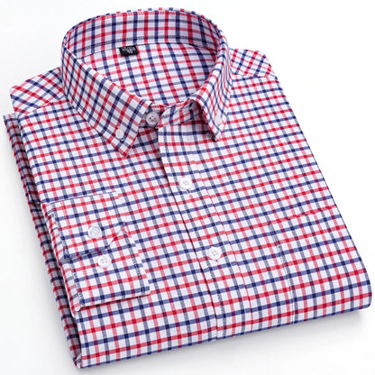 Men's Trendy Striped Lapel Collar Design Cotton Dress Shirts, Long Sleeve Casual Button Up Commuter Shirt For Spring/Fall