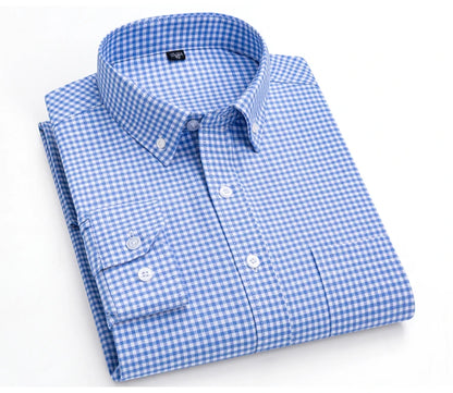 Men's Trendy Striped Lapel Collar Design Cotton Dress Shirts, Long Sleeve Casual Button Up Commuter Shirt For Spring/Fall