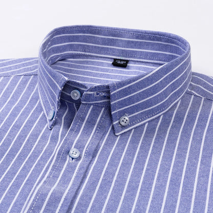 Men's Trendy Striped Lapel Collar Design Cotton Dress Shirts, Long Sleeve Casual Button Up Commuter Shirt For Spring/Fall