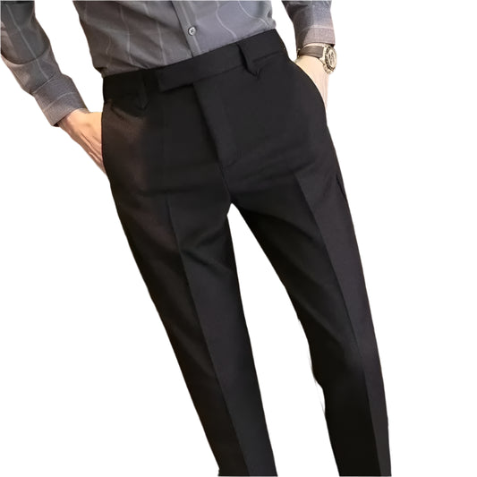 Men's British Style Coffee Brown Business Casual Trousers – Slim Fit Draped Dress Pants for Spring & Autumn