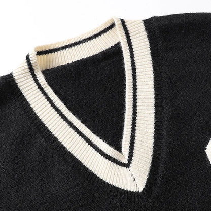 Autumn plus size casual sweater 7XL 6XL 5XL 4XL fashion new men's Japanese college style V-neck loose pullover sweater vest.