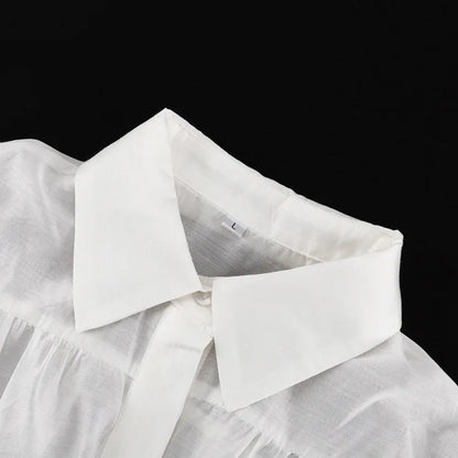 Bornladies Autumn Women's Fashionable Loose Collared Shirt Office Lady Solid Color Versatile Flare sleeve Top Long Sleeved Shirt