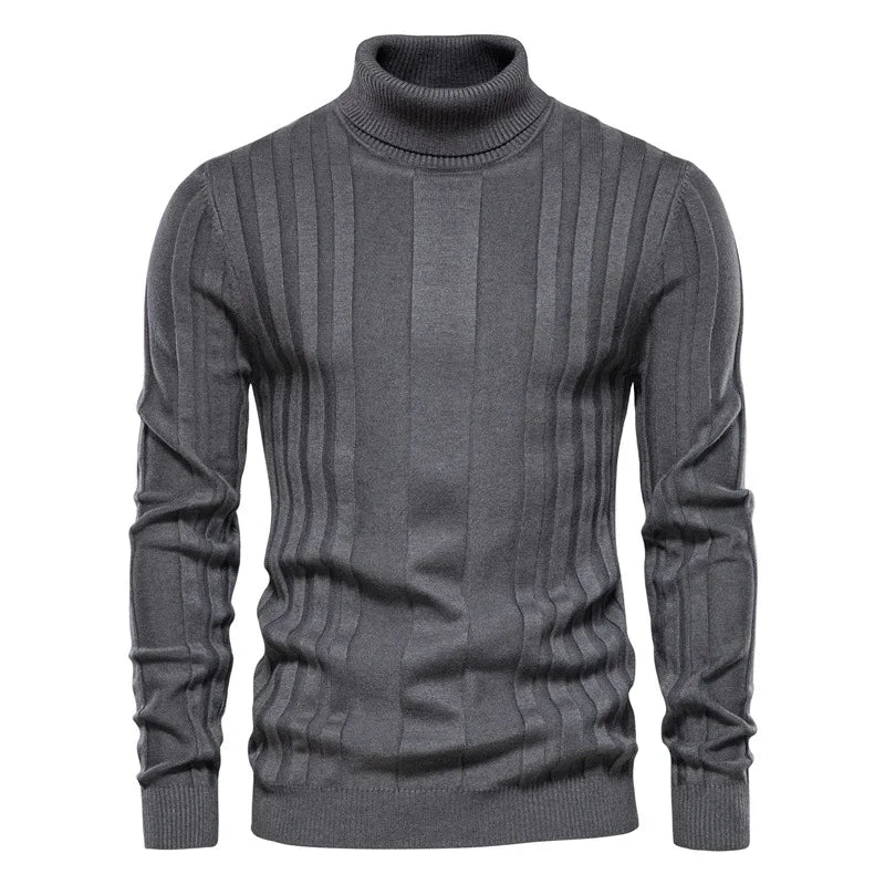 Winter Slim Fit Pullovers Turtleneck Men Casual Basic Solid Color Warm Striped Sweater Mens New Fashion Sweaters Male