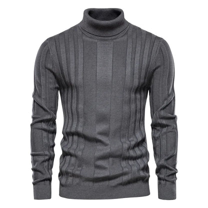 Winter Slim Fit Pullovers Turtleneck Men Casual Basic Solid Color Warm Striped Sweater Mens New Fashion Sweaters Male