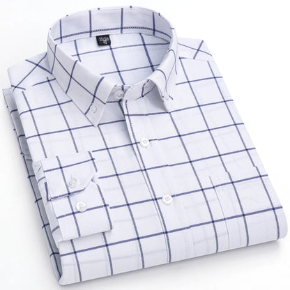 Men's Trendy Striped Lapel Collar Design Cotton Dress Shirts, Long Sleeve Casual Button Up Commuter Shirt For Spring/Fall