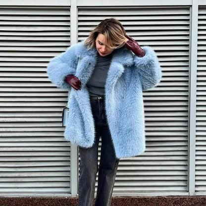 Neo Mint Women Winter 2024 High Quality Luxury Faux Fur Coat Thicken Warm Overcoat Outerwear Hot Girls Solid Long Fox Fur Jacket