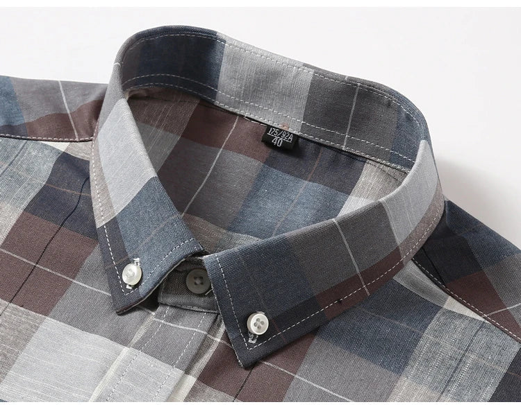Men's Trendy Striped Lapel Collar Design Cotton Dress Shirts, Long Sleeve Casual Button Up Commuter Shirt For Spring/Fall
