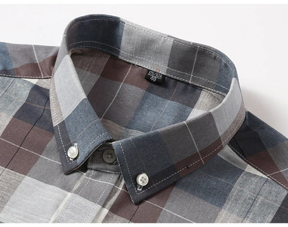 Men's Trendy Striped Lapel Collar Design Cotton Dress Shirts, Long Sleeve Casual Button Up Commuter Shirt For Spring/Fall