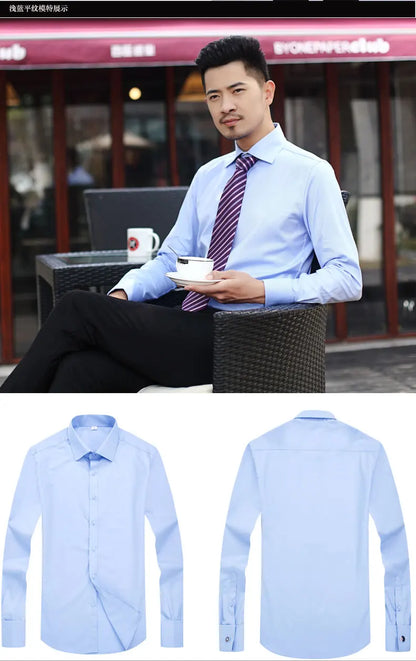 Men's French cufflinks shirt, men's slim fit long sleeved business sleeve nail free business formal men's solid color shirt