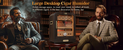 Cigar Humidor, Lighted Control Magnetic Door, with Cigar Accessory Drawer and 2 humidifiers 3 Layer Large Capacity Storage