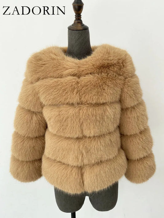 ZADORIN Mink Coats Autumn Winter Fluffy Black Faux Fur Coat Women Elegant Thick Warm Faux Fur Jackets For Women 2024 Tops