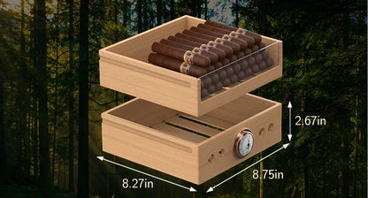 Cigar Humidor, Lighted Control Magnetic Door, with Cigar Accessory Drawer and 2 humidifiers 3 Layer Large Capacity Storage