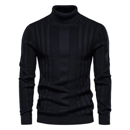 Winter Slim Fit Pullovers Turtleneck Men Casual Basic Solid Color Warm Striped Sweater Mens New Fashion Sweaters Male