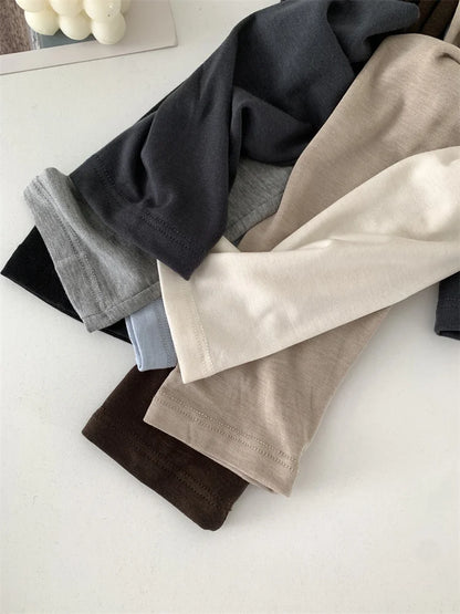 Silk Wool Splice Long Sleeve T-shirt Women Spring Summer Thin Soft Waxy Fit Solid Color Backing Top