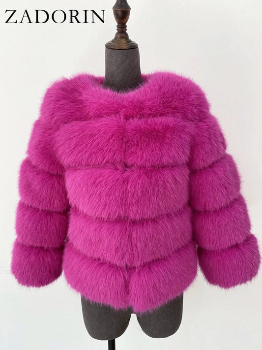 ZADORIN Mink Coats Autumn Winter Fluffy Black Faux Fur Coat Women Elegant Thick Warm Faux Fur Jackets For Women 2024 Tops