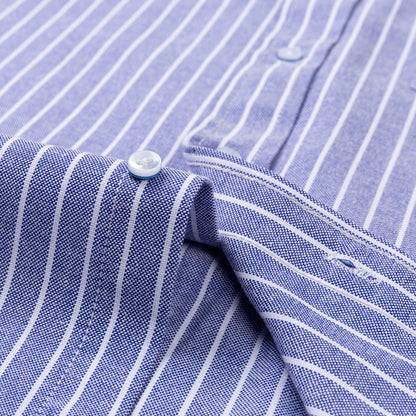 Men's Trendy Striped Lapel Collar Design Cotton Dress Shirts, Long Sleeve Casual Button Up Commuter Shirt For Spring/Fall