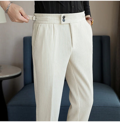 2025 New Light Luxury Chenille Neapolitan High Waist  Casual Pants for Men, Premium Feeling Slim Fit  Mens Dress Pants