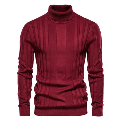 Winter Slim Fit Pullovers Turtleneck Men Casual Basic Solid Color Warm Striped Sweater Mens New Fashion Sweaters Male