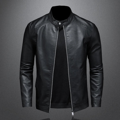 Spring Autumn Leather Jacket Men Stand Collar Slim Pu Leather Jacket Fashion Motorcycle Causal Coat Mens Moto Biker Leather Coat