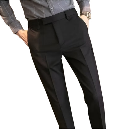Men's British Style Coffee Brown Business Casual Trousers – Slim Fit Draped Dress Pants for Spring & Autumn