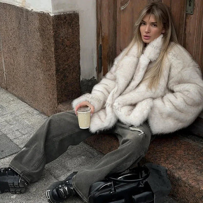 Neo Mint Gradient Faux Fur Oversized Coat – Women’s Winter Luxury Jacket