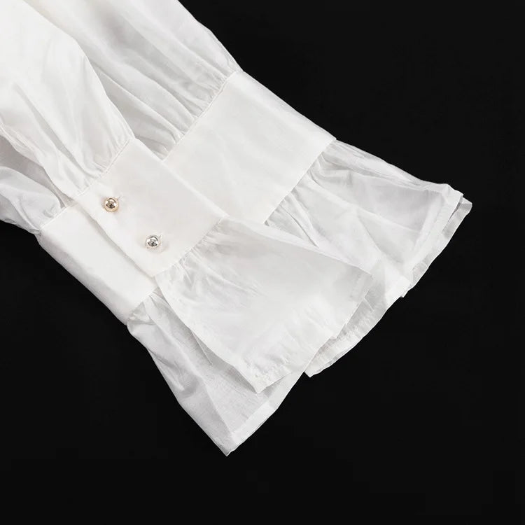 Bornladies Autumn Women's Fashionable Loose Collared Shirt Office Lady Solid Color Versatile Flare sleeve Top Long Sleeved Shirt