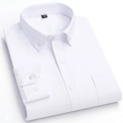 Men's Trendy Striped Lapel Collar Design Cotton Dress Shirts, Long Sleeve Casual Button Up Commuter Shirt For Spring/Fall
