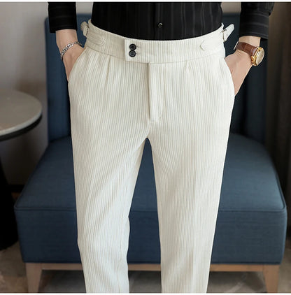 2025 New Light Luxury Chenille Neapolitan High Waist  Casual Pants for Men, Premium Feeling Slim Fit  Mens Dress Pants
