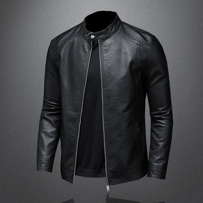 Spring Autumn Leather Jacket Men Stand Collar Slim Pu Leather Jacket Fashion Motorcycle Causal Coat Mens Moto Biker Leather Coat