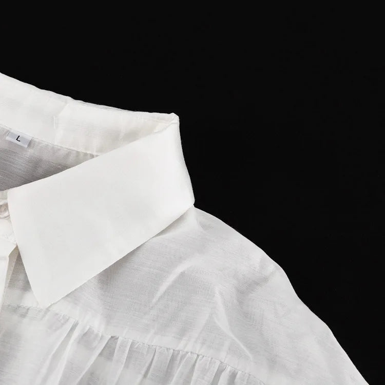 Bornladies Autumn Women's Fashionable Loose Collared Shirt Office Lady Solid Color Versatile Flare sleeve Top Long Sleeved Shirt