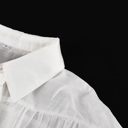 Bornladies Autumn Women's Fashionable Loose Collared Shirt Office Lady Solid Color Versatile Flare sleeve Top Long Sleeved Shirt