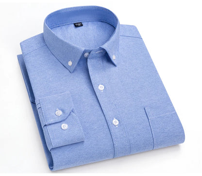 Men's Trendy Striped Lapel Collar Design Cotton Dress Shirts, Long Sleeve Casual Button Up Commuter Shirt For Spring/Fall