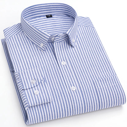 Men's Trendy Striped Lapel Collar Design Cotton Dress Shirts, Long Sleeve Casual Button Up Commuter Shirt For Spring/Fall