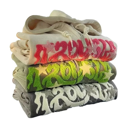 Fashion Embroidery Zip Up Hoodies Women Autumn Long Sleeve Tops Loose Hood Shirt Harajuku Y2K Clothes Female Sweatshirt Jacket