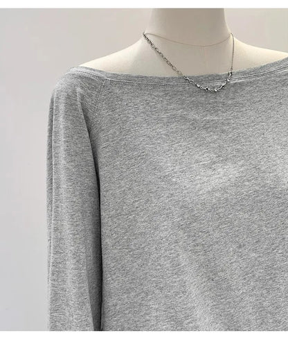 One Shoulder Cotton Slant Shoulder Long Sleeve Women's Clothing Style Interior Wide Truffle Shoulder Base Autumn Winter Shirt