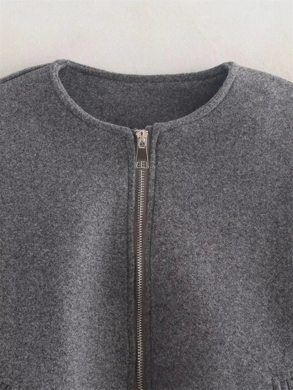 Ladies Fashion Autumn Winter Jacket Women Retro Round Neck Long Sleeve Elastic Hem Zipper Soft Bomber Jacket Women Coat Female