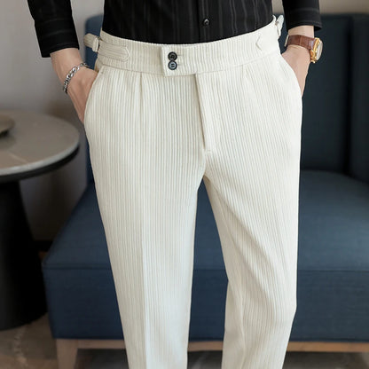 2025 New Light Luxury Chenille Neapolitan High Waist  Casual Pants for Men, Premium Feeling Slim Fit  Mens Dress Pants