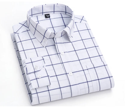 Men's Trendy Striped Lapel Collar Design Cotton Dress Shirts, Long Sleeve Casual Button Up Commuter Shirt For Spring/Fall