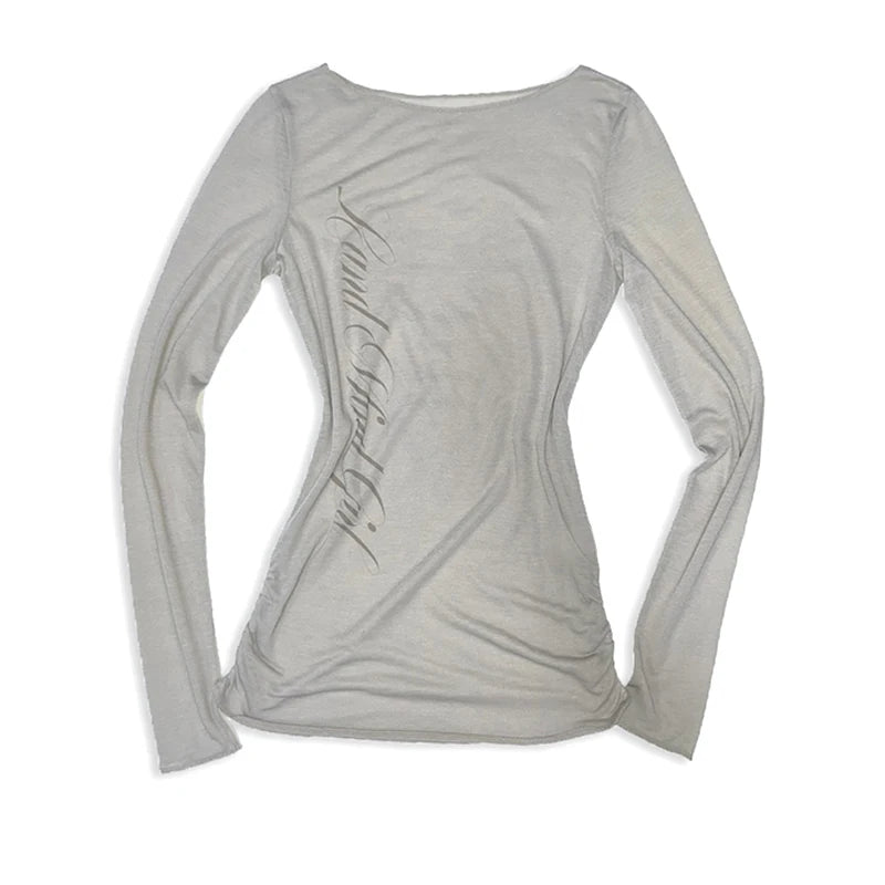 Gothic Harajuku Vintage Punk Emo Girls Long Sleeve Tee Sexy Slim Chic Printing Crop Tops Grunge Y2K Aesthetic Women's Streetwear