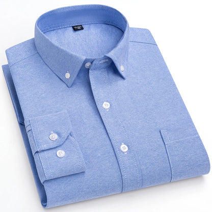 Men's Trendy Striped Lapel Collar Design Cotton Dress Shirts, Long Sleeve Casual Button Up Commuter Shirt For Spring/Fall